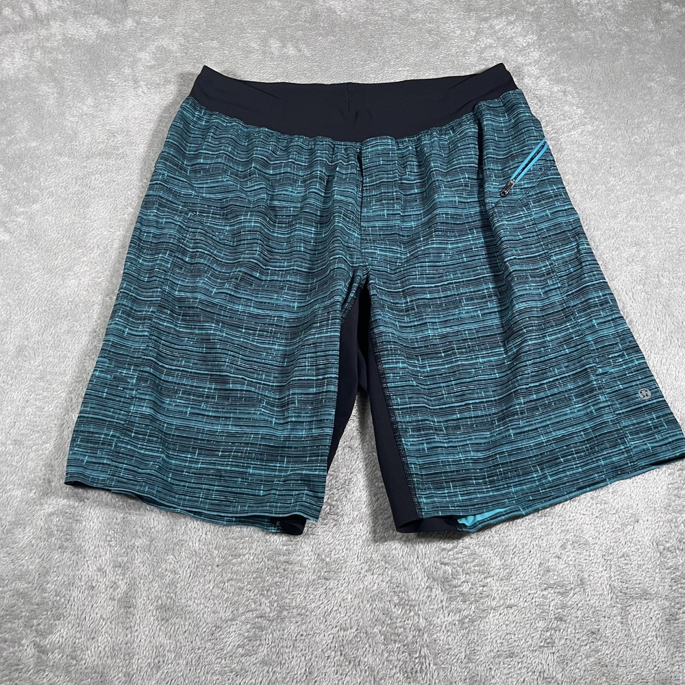 Lululemon‎ Assert Shorts Mens Large Glacier Texture Surge Black Lined 11" Inseam